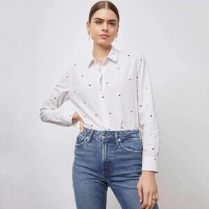 Rails Taylor Hearts Button Down Shirt XS‎ White Red Heart Print Blouse